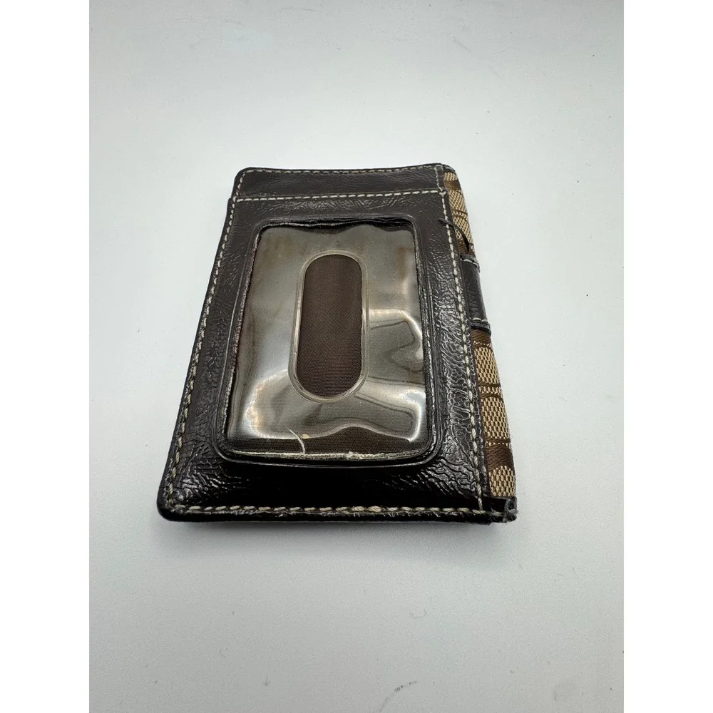 Coach Mens Signature Monogram Bifold Wallet Brown Leather ID Window Card Holder